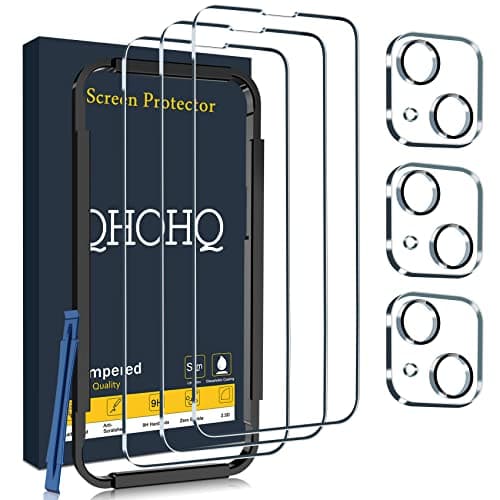 QHOHQ 3 Pack Screen Protector for iPhone 14 / iPhone 13 [6.1 Inch] with 3 Pack Tempered Glass Camera Lens Protector, Ultra HD, 9H Hardness,Case Friendly - Image 1