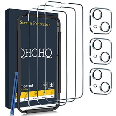 QHOHQ 3 Pack Screen Protector for iPhone 14 / iPhone 13 [6.1 Inch] with 3 Pack Tempered Glass Camera Lens Protector, Ultra HD, 9H Hardness,Case Friendly - Image 1