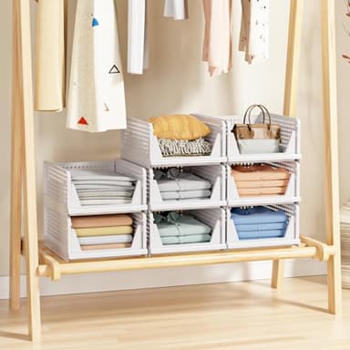 4 Pack Stackable Closet Storage Basket - Stackable Storage Bins, Multifunctional & Foldable Closet Organizer, Wardrobe Cupboard Space-Saving Clothes Storage Hat Organizer, White - Image 5