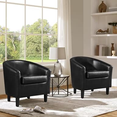 Yaheetech Barrel Chairs Set of 2, Faux Leather Club Armchairs, PU Leather Accent Chairs with Soft Padded Seat for Living Room Bedroom Waiting Reading Room, Black - Image 4