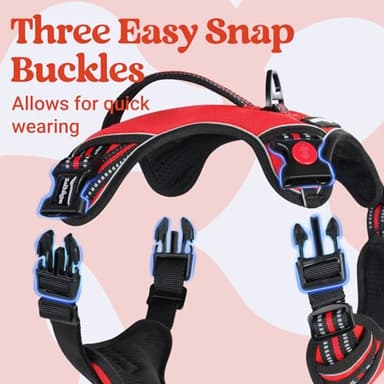 rabbitgoo Dog Harness Medium Sized, No Pull Pet Harness with Soft Padded Handle, Adjustable Reflective Vest with 3 Buckles, Easy Walking Harness with 2 Leash Clips, Red, M - Image 4
