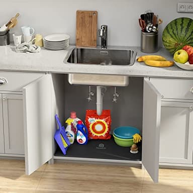 Under Sink Mat, 28" x 22" Silicone Kitchen Cabinet Tray, Waterproof & Flexible Under Sink Liner for Kitchen Bathroom and Laundry Room(Black) - Image 8