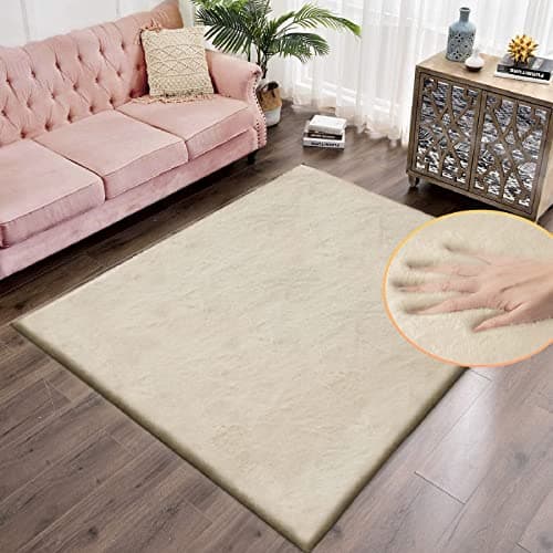 ORINOVA 5x8 Area Rug Light Brown Beige Plush Shaggy Rugs for Bedroom Washable Faux Rabbit Fur Rug for Living Room Fluffy Large Nursery Rug Home Décor - Image 1