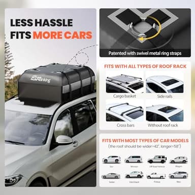 Asinking Car Rooftop Cargo Carrier Bag - 100% Waterproof Heavy Duty Car Roof Luggage Carrier 21 Cubic Feet, Fits All Vehicles with/Without Roof Rack - Easy Install & Triply Reinforced for Secure Use - Image 6