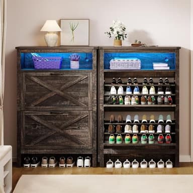 YITAHOME Shoe Cabinet, Entryway Shoe Storage Cabinets with Open Shelves and Led Light, Free Standing Hidden Shoe Rack Organizer with 2 Flip Drawers for Entryway/Hallway/Closet, Dark Rustic Oak - Image 3