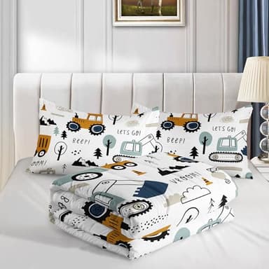 Smell Sunshine Cartoon Car Comforter Set Kids Construction Printed Bedding Set with 1 Comforter and 2 Pillowcases for Boys and Girls Bedroom All Season(Car Twin) - Image 4