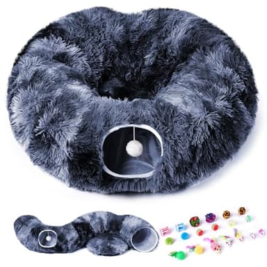 Odoland Cat Tunnel Bed with 20 Cat Toys - Indoor Plush Kitten Couch,Detachable Cats Cave Donut Tunnel & Soft Kitten Toy Set-Cozy Cat Furniture Blue - Image 6
