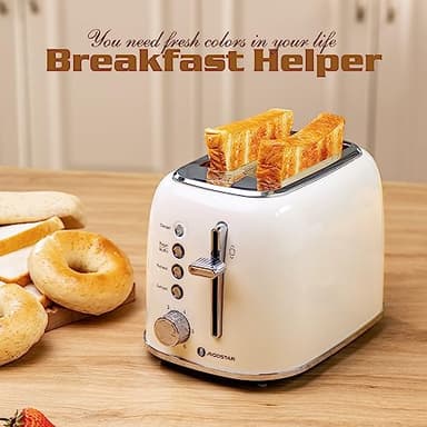 Aigostar Toaster 2 Slice, Retro Extra-Wide Slot Toasters Best Rated Prime for Toasting Bagels, Breads, Waffles & More, Cancel, Defrost & 6 Browning, Removable Crumb Tray, Stainless Steel, Cream White - Image 7