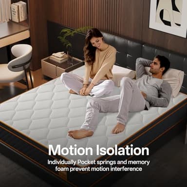 Qabefy Queen Mattress, 12 Inch Memory Foam Hybrid Mattress in a Box, Medium Firm and Individually Pocket Springs - Pressure Relief, CertiPUR-US Certified, Motion Isolation - Image 6