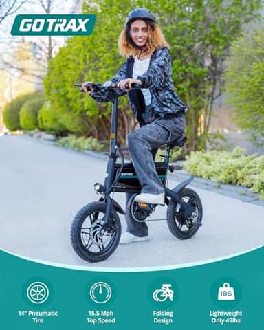 Gotrax Nano 14" Folding Electric Bike, Max Range 25Miles(Pedal-Assist) & Max Speed 15.5Mph, Power by 350W Motor, Adjustable Seat & Dual Fenders, Commuter Electric Bicycle for Adults/Teens White - Image 3