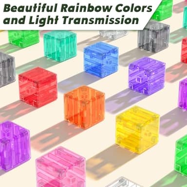 Magnetic Blocks Building Toys - Transparent Rainbow Magnetic Cubes Set, Outdoor Sensory Autism STEM Toys Gifts for Kids Aged 3+ Year Old Boys & Girls - Image 2
