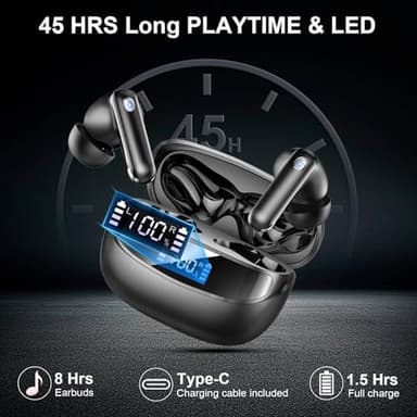 Wireless Earbuds, Bluetooth 5.4 Headphones with 4 ENC Noise Cancelling Mic, 45Hrs Playtime in Ear Earbuds HiFi Stereo Deep Bass, Bluetooth Earphones IP7 Waterproof, Wireless Headphones for Android iOS - Image 5