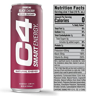 Cellucor C4 Smart Energy Drink - Sugar Free Performance Fuel & Nootropic Brain Booster, Coffee Substitute or Alternative | Black Cherry 12 Oz - 12 Pack - Image 3
