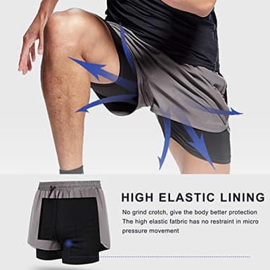 Surenow Mens 2 in 1 Running Shorts Quick Dry Athletic Shorts with Liner, Workout Shorts with Zip Pockets and Towel Loop Navy Blue - Image 5
