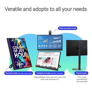 ASUS ZenScreen 16” Portable USB Monitor (MB169CK) - Full HD, IPS, Dual USB-C, Mini-HDMI, Eye Care, Flicker Free, Blue Light Filter, Anti-Glare Surface, 360° Kickstand, 3 yr Warranty - Image 6