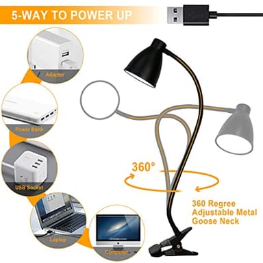 BOHON Desk Lamp 5 Color Modes 10 Brightness Dimmer Reading Light 10W 38 LED Clamp Lamp with Auto Off Timer 360° Flexible Gooseneck Clip on Light for Bed Bedside, AC Adapter Include - Image 8