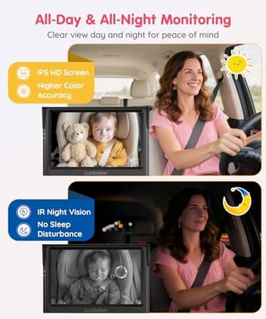 LUCKVIEW BM1 Baby Car Camera for Back Seat & Pet Monitoring, 5'' 1080P Monitor with IR Night Vision, 3X Zoom, Crystal Clear View, Easy 5-Min Wired Installation for Peace of Mind - Image 3
