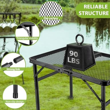 3x2 FT Folding Camping Table Foldable Grill Table for Outdoor BBQ, Metal Portable Camping Grill Stand with Mesh Desktop, Adjustable Height Lightweight BBQ Tables Black - Image 3