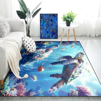 Sea Turtle Carpet Rug - Kids Coastal Rugs for Bedroom Ocean Life Theme, 47" L x 31" W - Image 3