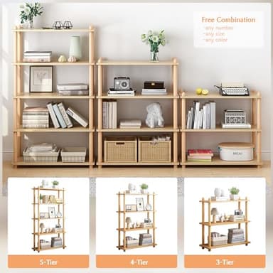 IOTXY 5-Tier Wooden Shelf Bookcase - Modern Open Bookshelf, Free Standing Storage Rack, Multifunctional Display Stand for Home and Office, White, Rectangle - Image 8