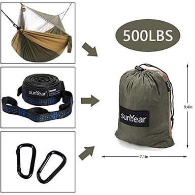 Sunyear Hammock Camping with Net/Netting, Portable Camping Hammock Double Tree Hammock Outdoor Indoor Backpacking Travel & Survival, 2 Tree Straps (16+1 Loops Each, 20Ft Total) - Image 7