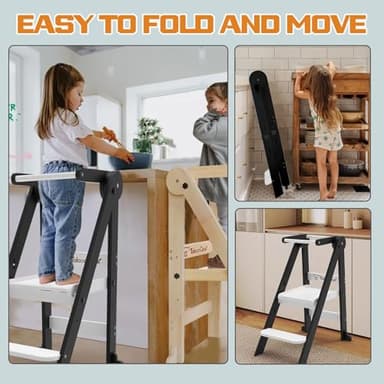 Taleco Gear Foldable Toddler Kitchen Stool Helper, Tower with 3 Adjustable Height, Wooden Toddler Step Stool, Collapsible Tower, Kids Stool for Kitchen and Bathroom - Image 6