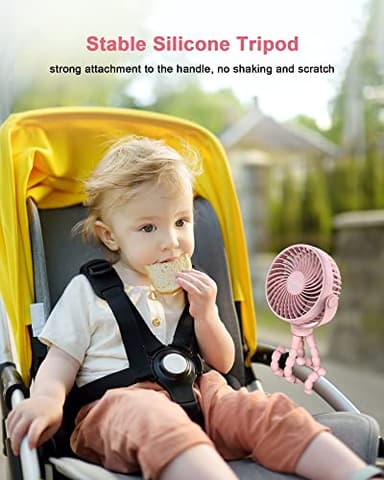 Coohea Stroller Fan Clip on for Baby, 4000mAh Rechargeable Battery Operated, Flexible Tripod, 3 Wind Speed, 360° Rotatable, Small Portable Fan for Car Seat Crib Backseat Beach Travel Camping, Pink - Image 5