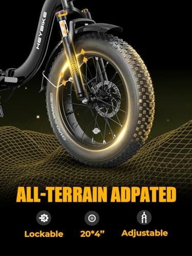 Heybike Ranger 2.0 Electric Bike for Adults, Peak 1400W Upgraded Motor Ebike, 28MPH [20" Fat Tire All-Terrain] 600Wh Removable Battery Folding Step-Thru Moped E Bike with Front Suspension - Image 5