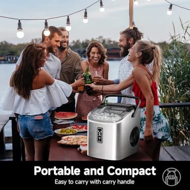 EUHOMY Ice Maker Countertop, 9 Cubes Ready in 6 Mins, 26lbs/24H, Self-Cleaning, Portable Ice Maker Machine with Carry Handle, Basket and Scoop, 2 Sizes of Bullet Ice for Home, Kitchen, Office - Image 6
