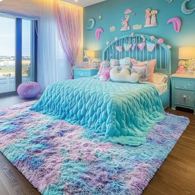 PAGISOFE Cute Furry Pastel Rug for Girls Bedroom, Soft Shag Rainbow Purple Tent Rugs for Livingroom, Kids Room, Playroom Nursery Home Decor, Plush Mermaid Kawaii Rug Fluffy Fuzzy Carpet 4x6 Area Rug - Image 4