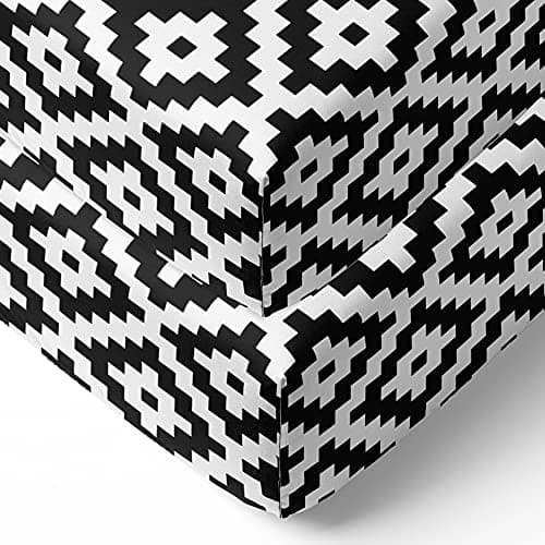Bacati - 2 Pack Love Diamonds Aztec Neutral 100% Cotton Soft Breathable Percale 2 Pack Crib/Toddler Bed Fitted Sheets (Black) - Image 1