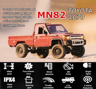 HLSFWDRIVE RC Rock Crawler RC Truck 4x4 Toyota LC79 RC Crawler 1/12 Off Road Pickup Remote Control 2.4Ghz All Terrain 280 Brushed Motor Proportional Throttle Steering RTR Hobby Toy Adult MN-82 - Image 5