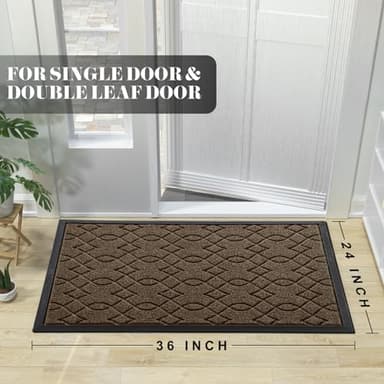 Yimobra Front Door Mats Outside Entrance, 36x24 All-Season Waterproof Welcome Matt Outdoor, All-Weather Non-Slip Doormat, Non Slip Porch Patio Indoor Entrance Mat, Brown - Image 2
