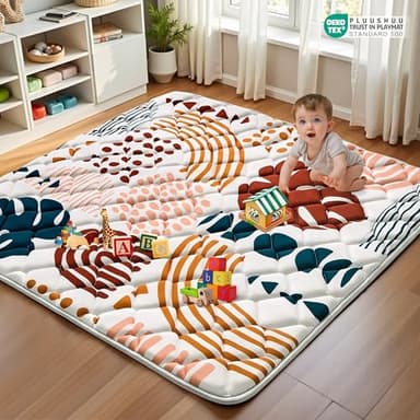 PLUUSHUU Baby Play Mats for Floor, 50x50 Playpen Mat for Babies, Extra Thicker & Soft Floor Crawling Mat, Foldable Non-Slip Playmat Cushioned for Infants Toddlers, Boho Leaf Design - Image 6
