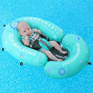 Mambobaby Float Baby Pool Float with Canopy & Tail Portable Baby Float Self-Inflating Compressible Folding Swimming Floating Bed Water Swim Float for Infant Toddler 3-24 Momths, Green - Image 7