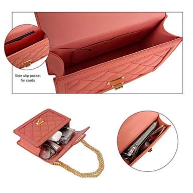SG SUGU Small Quilted Crossbody Bag, Trendy Designer Shoulder Bag, Phone Wallet Purse for Women (Coral) - Image 4