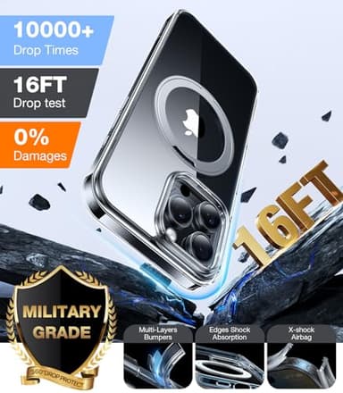 TORRAS Upgraded 360 Rotatable Magnetic Ring for iPhone 16 Pro Max Case, Fit for MagSafe with Stand Ring Holder, 16FT Mil- Grade Shockproof Translucent for iPhone 16 Pro Max Phone Case Ostand, Clear - Image 5