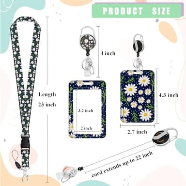 ID Badge Holder with Lanyard,Retractable ID Badge Card Holders Detachable Neck Lanyard Strap with Badge Reel and Vertical ID Holder for Nurse Students Teachers Office Staff(Little Daisy) - Image 3