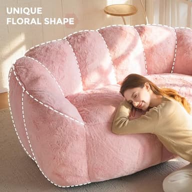 MAXYOYO Bean Bag Chair for Adults, Loveseat Floral Shaped Bean Bag Sofa, Ultra Soft Love Seat Mini Sofa Couch, Faux Fur Reading Chair for Living Room Bedroom, Pink - Image 8
