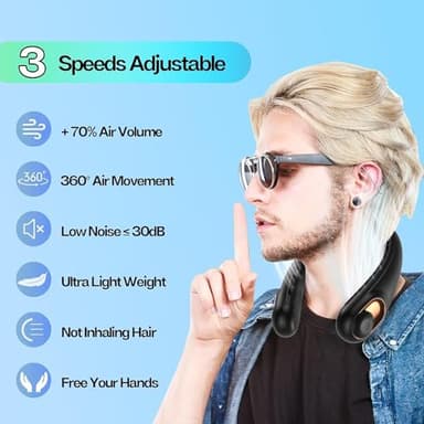 KIDEE Neck Fan, Portable Bladeless Neck Fans, Upgrade 360° Airflow, Super Quiet, 3 Speeds, 4000mAh Personal Wearable Neck Fan, Upgraded Cooling Air Volume USB Rechargeable Hands Free Fan - Image 2