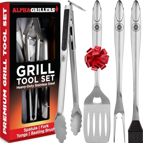 Alpha Grillers Grilling Accessories - BBQ Accessories Grill Gifts for Men Dad Him Husband Son Boyfriend Birthday - Barbecue Grilling Tools Utensils Set with Spatula, Fork, Brush, Tongs Kit - Image 1