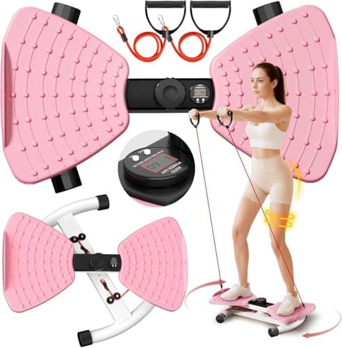 RENRUI Waist Twisting Machine Fitness Tool, Ab Twister Board with the Smart LED Digital Monitor, 300lbs Capacity & 20dB Ultra-Quiet, Anti-Slip Home Gym Workout Equipment for Women (Pink)