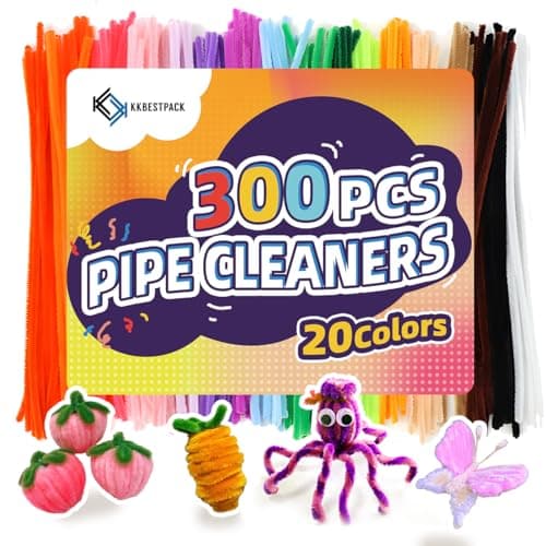 Pipe Cleaners, 300pcs 20 Colors, Craft Supplies, Pipe Cleaner Chenille Stems, Craft Pipe Cleaners, RED BLUE GREEN BLACK ORANGE YELLOW PINK - Image 1