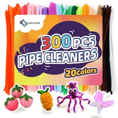 Pipe Cleaners, 300pcs 20 Colors, Craft Supplies, Pipe Cleaner Chenille Stems, Craft Pipe Cleaners, RED BLUE GREEN BLACK ORANGE YELLOW PINK - Image 1