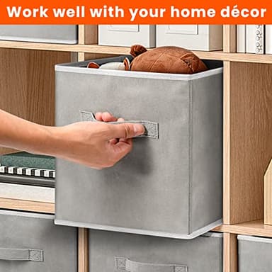 Criusia Heavy Duty Fabric Storage Cubes, Collapsible Storage Organizer Bins for Shelves Closet, Baskets for Clothes, Blankets, Toys, Grey, 11 inches, 8 Pack - Image 5