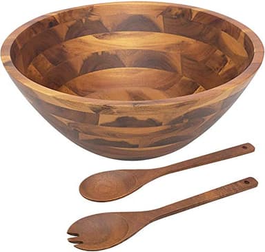 AIDEA Salad Bowls, Wooden Salad Bowls Set, Large Acacia Wood Serving Bowl for Fruits, Salad, 12.5" Big Salad Bowl with Serving Utensils - Image 1