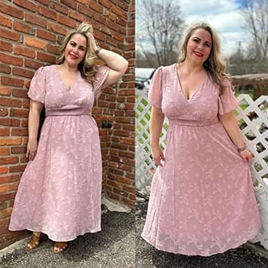 Simplee Women's Boho Floral Maxi Dress Flowy Casual V Neck Short Sleeve Wedding Guest Holiday Beach Long Dress - Image 6