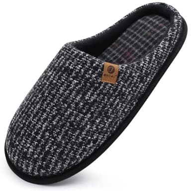 ONCAI Mens Black Knit Stripes Cozy Memory Foam scuff Slippers Slip On Warm House Shoes Indoor/Outdoor With Best Arch Surpport Size 11 - Image 1