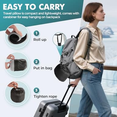 FIOGIKO Travel Neck Pillows for Airplanes - 360° Ergonomic Memory Foam Travel Pillow - Relief Neck Pain with Breathable Support for Long Flights, Car, Train & Office Use - Adults & Kids - Image 3