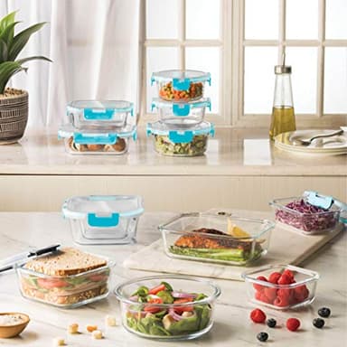 FineDine 24 Piece Glass Storage Containers with Lids - Leak Proof, Dishwasher Safe Glass Food Storage Containers for Meal Prep or Leftovers, Teal - Image 4